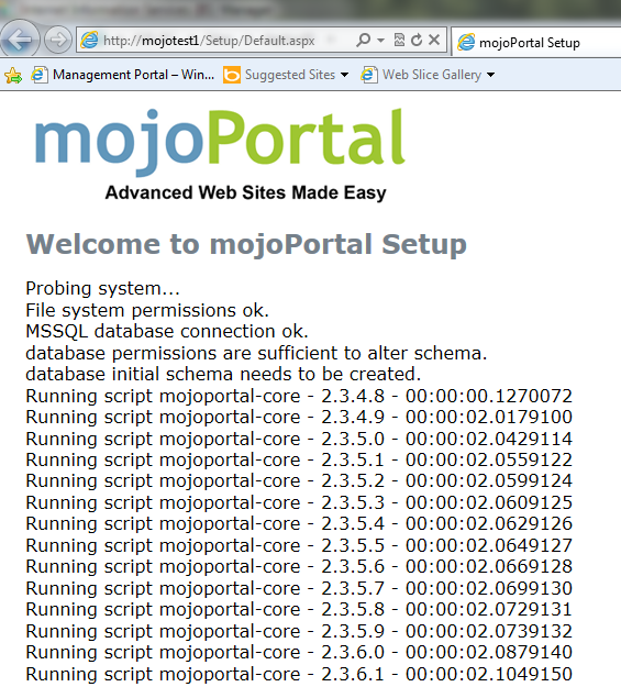 mojoportal runs its setup page