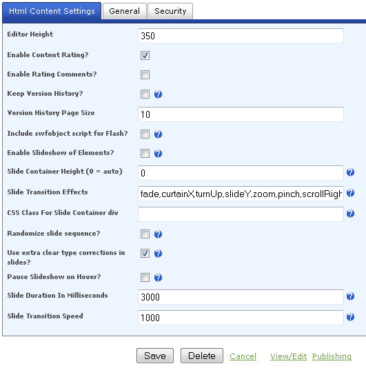 Screenshot of HTML Content Settings