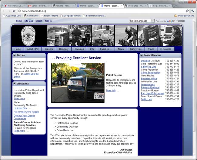 Escondido Police Department site screen shot