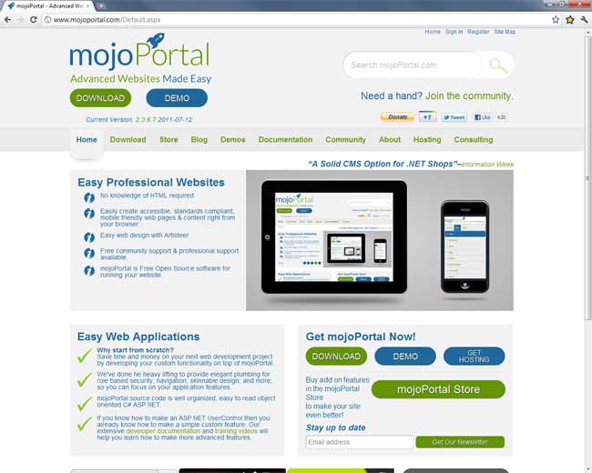 the mojoportal.com facelift of 2011