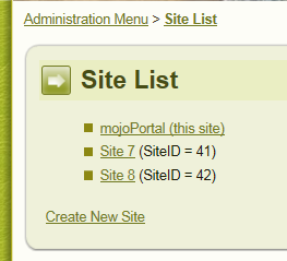 site list screen shot