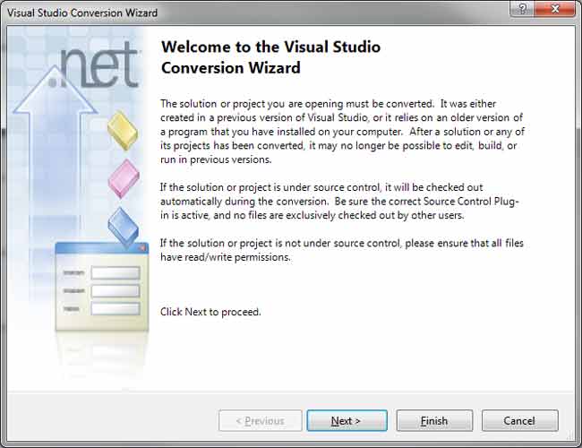 Visual Studio Project upgrade wizard screen shot