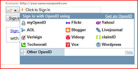 screen shot of open id selector