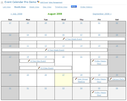 Event Calendar Pro screen shot showing events that span across days
