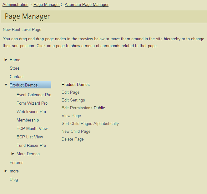 Page Manager Pro with new permissions link
