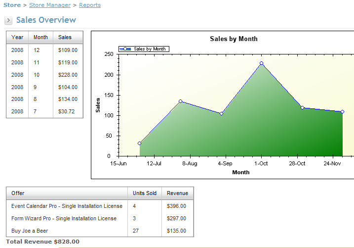 webstore sales report screen shot