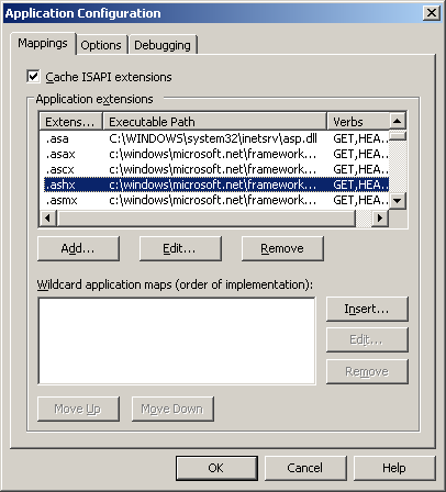 screen shot of IIS configuration for .ashx