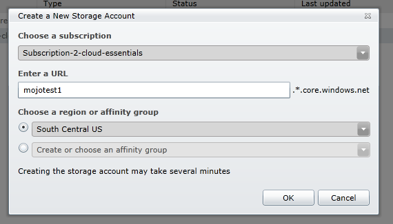 Create a new Azure Storage Account