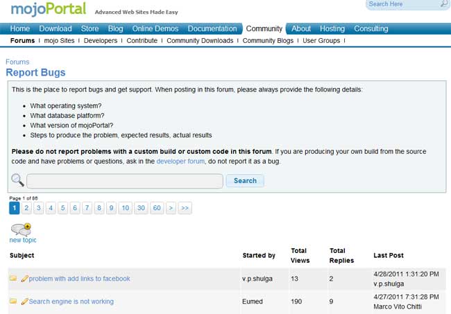 screen shot of new design for forums