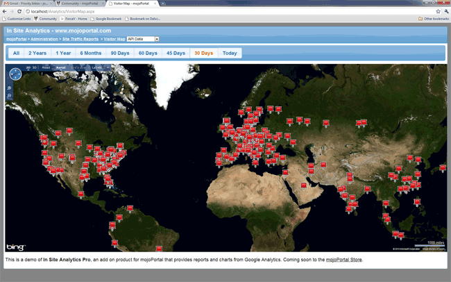 screen shot of insite analytics visitor map