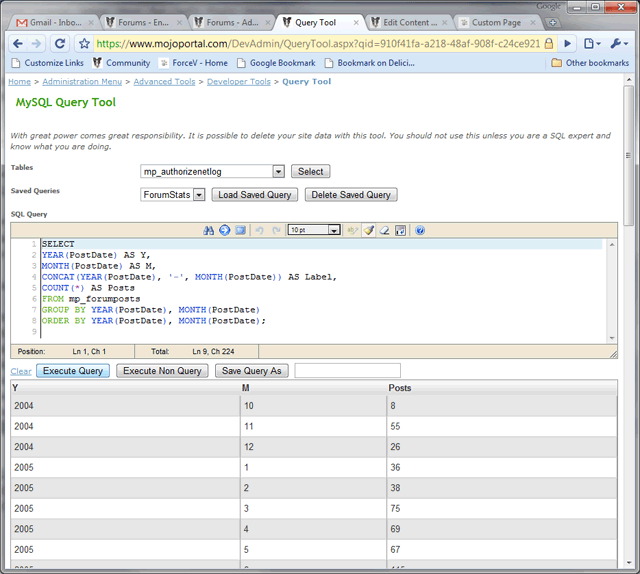 screen shot of query tool