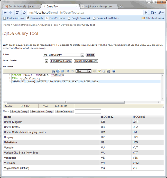 The mojoPortal Query Tool can talk to SQL CE