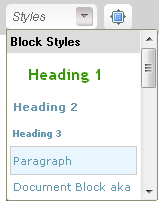screenshot of style dropdown in CKeditor