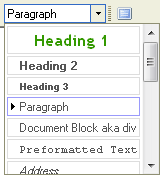 screenshot of style dropdown in FCKeditor