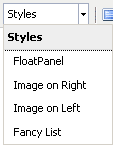 screenshot of style dropdown in TinyMCE