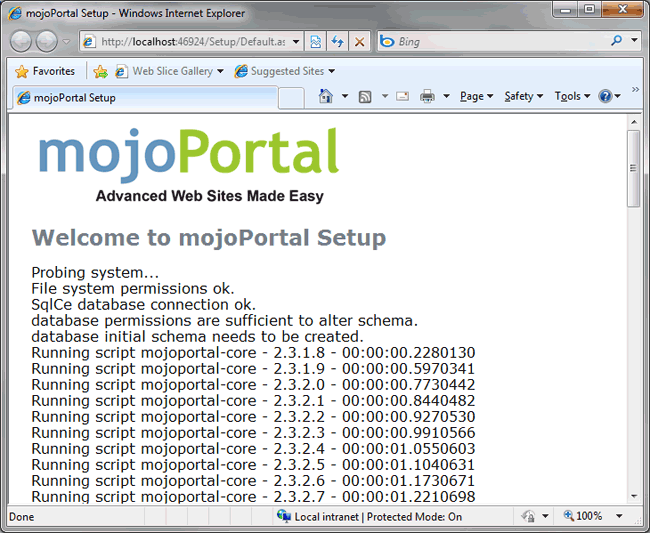 mojoportal setup page