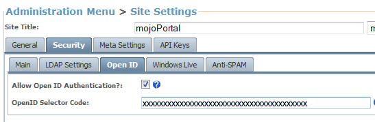 screen shot of OpenID settings
