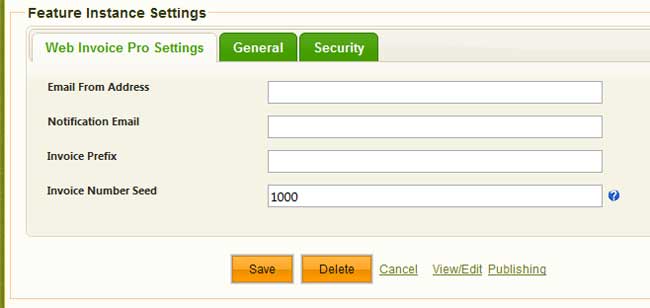 screen shot of settings for Web Invoice Pro