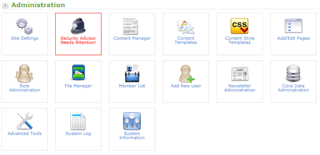 screen shot of admin icons
