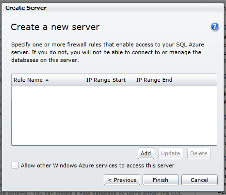 create sqlazure server 4 define firewall rules