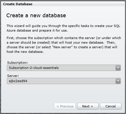 create sqlazure database step 1