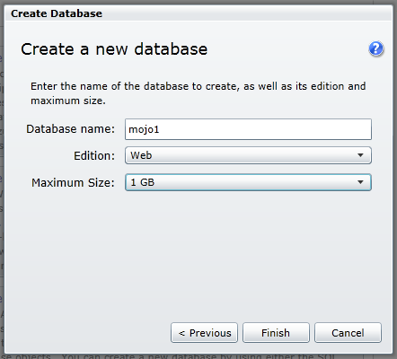 create sqlazure database step 2