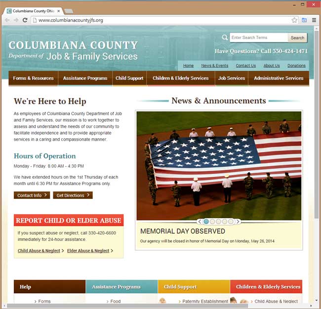 Columbiana County Dept of Jobs and Family Services website