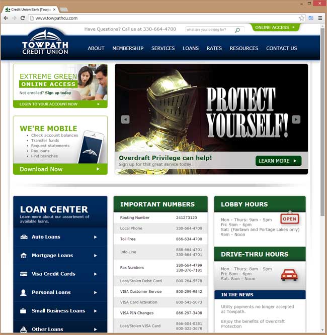 Towpath Credit Union website
