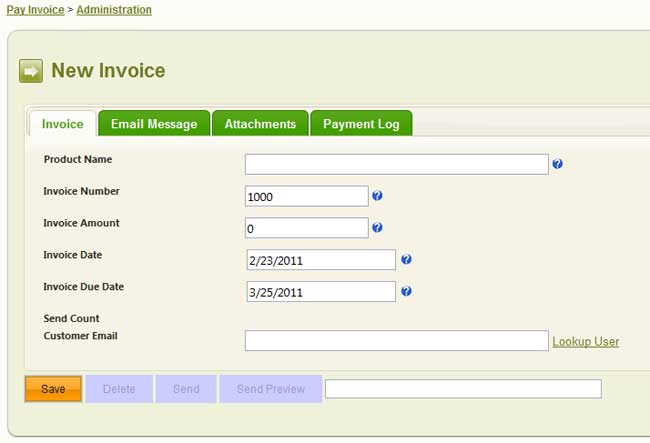 screen shot of first tab in the edit screen for an invoice